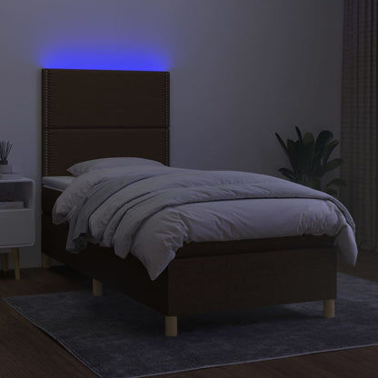 Box Spring Postel S Matrací A Led Tmavě Hnědá 90X190 Cm Textil