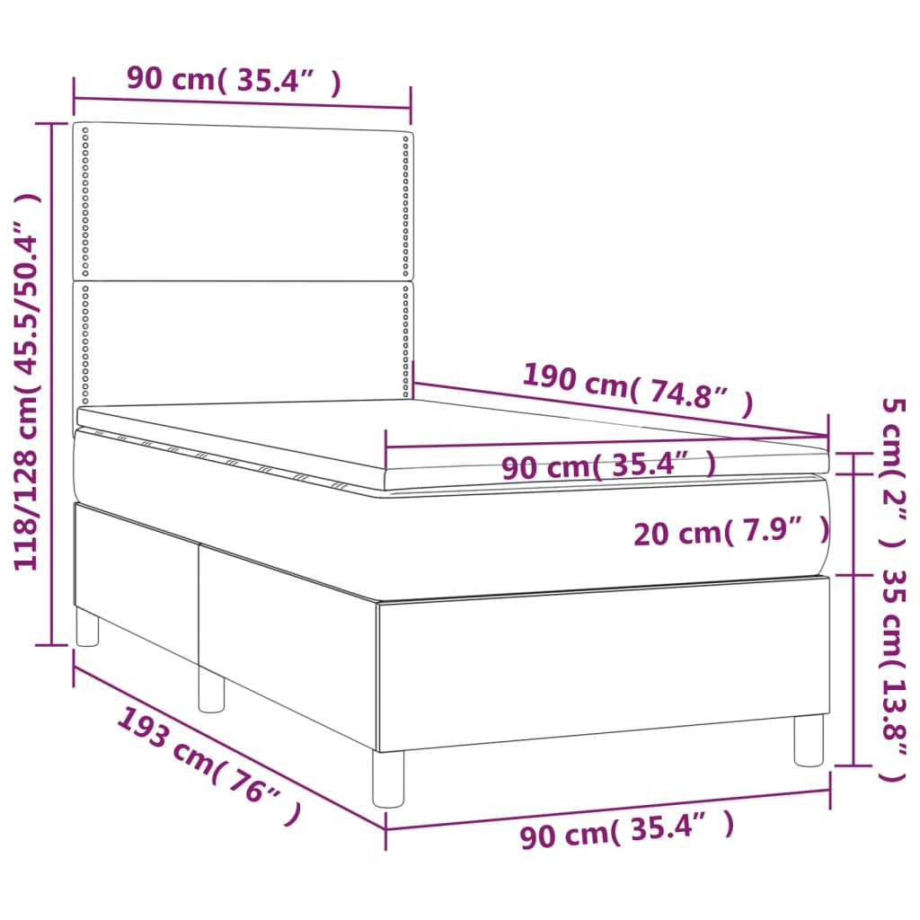 Box Spring Postel S Matrací A Led Tmavě Hnědá 90X190 Cm Textil