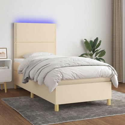 Box Spring Postel S Matrací A Led Textil Krémová