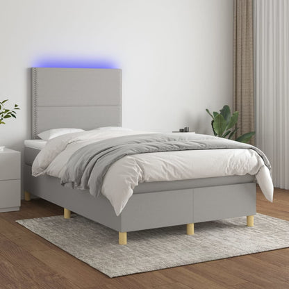 Box Spring Postel S Matrací A Led Textil Světle Šedá