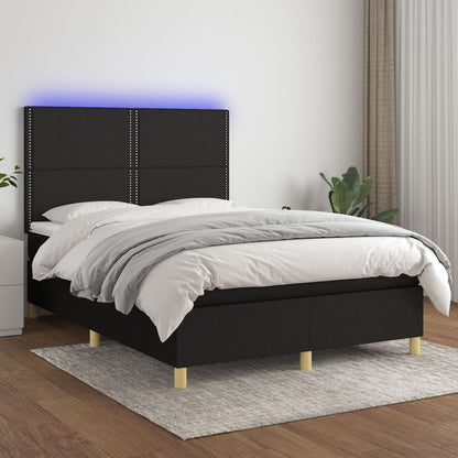 Box Spring Postel S Matrací A Led Černá Textil Černá