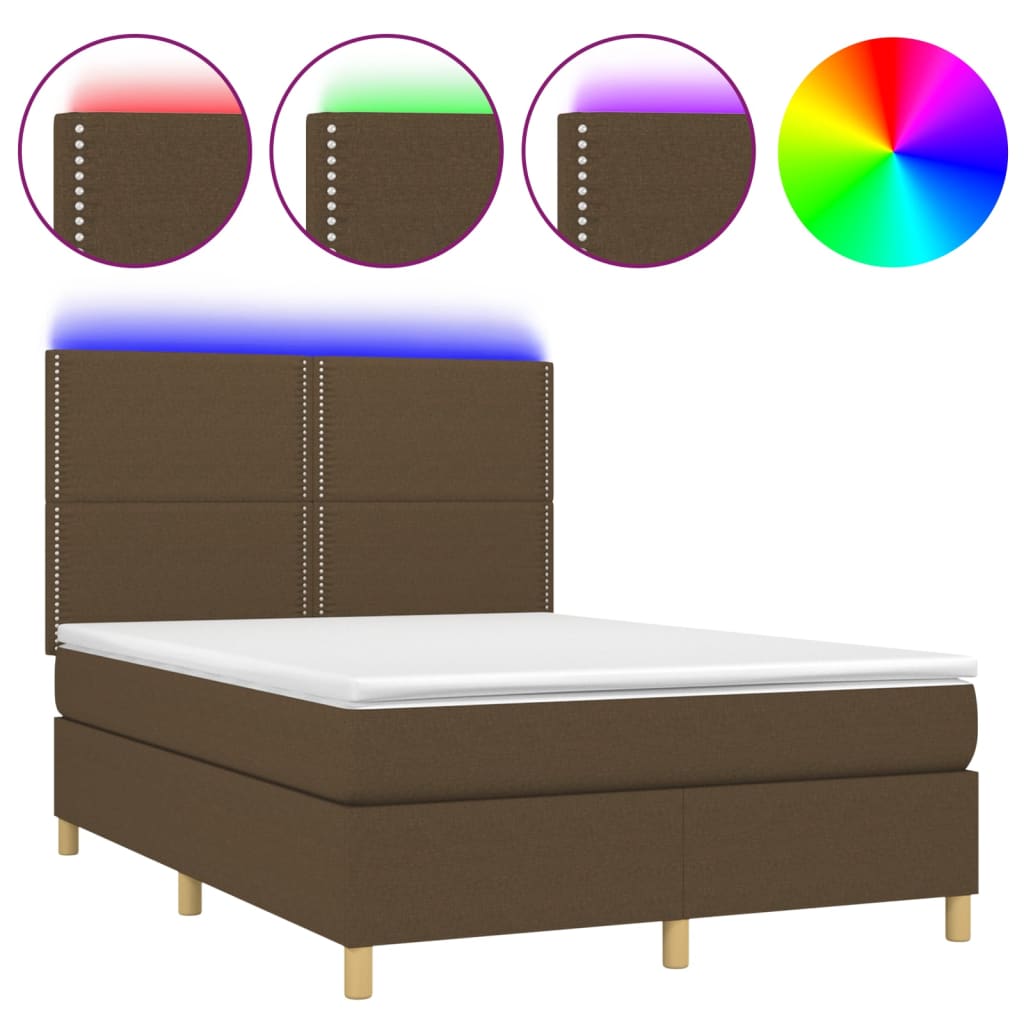 Box Spring Postel S Matrací A Led Tmavě Hnědá 140X190 Cm Textil