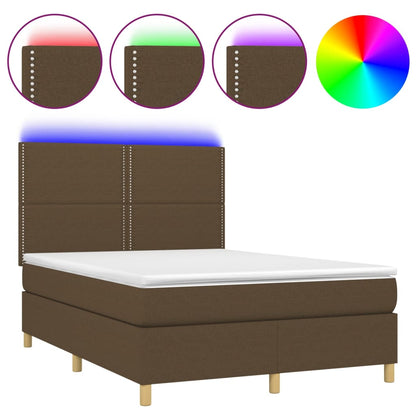 Box Spring Postel S Matrací A Led Tmavě Hnědá 140X190 Cm Textil