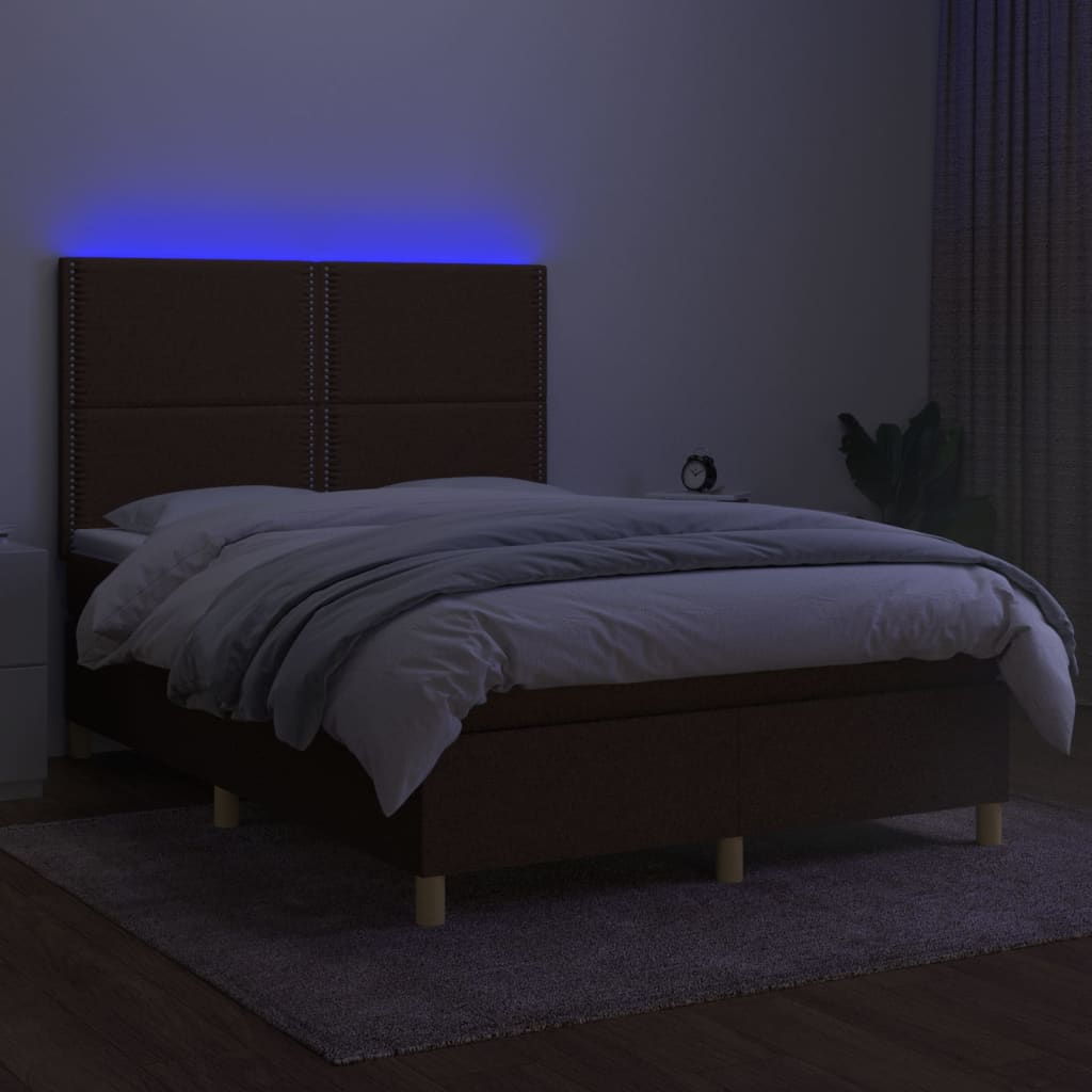 Box Spring Postel S Matrací A Led Tmavě Hnědá 140X190 Cm Textil