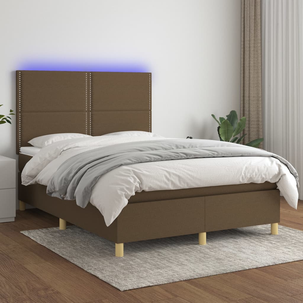 Box Spring Postel S Matrací A Led Tmavě Hnědá 140X190 Cm Textil