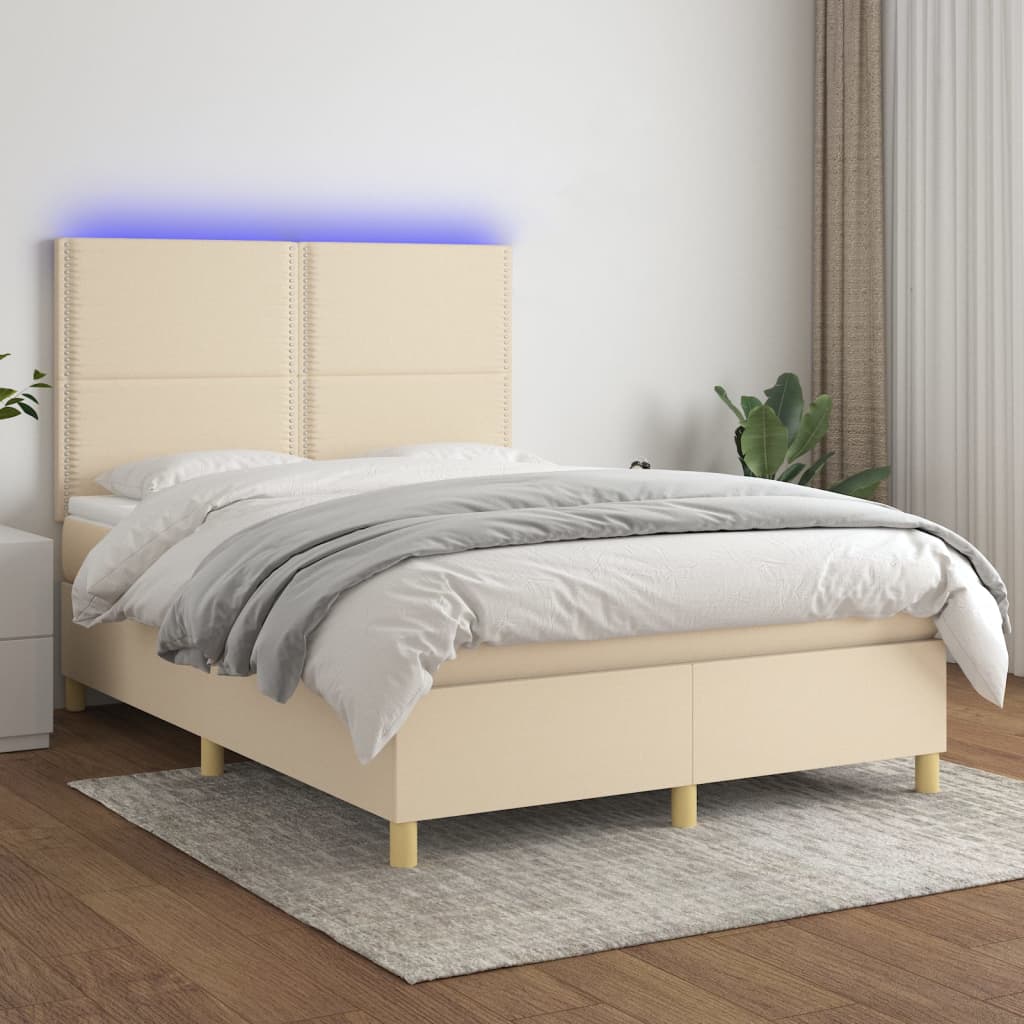 Box Spring Postel S Matrací A Led Textil Krémová