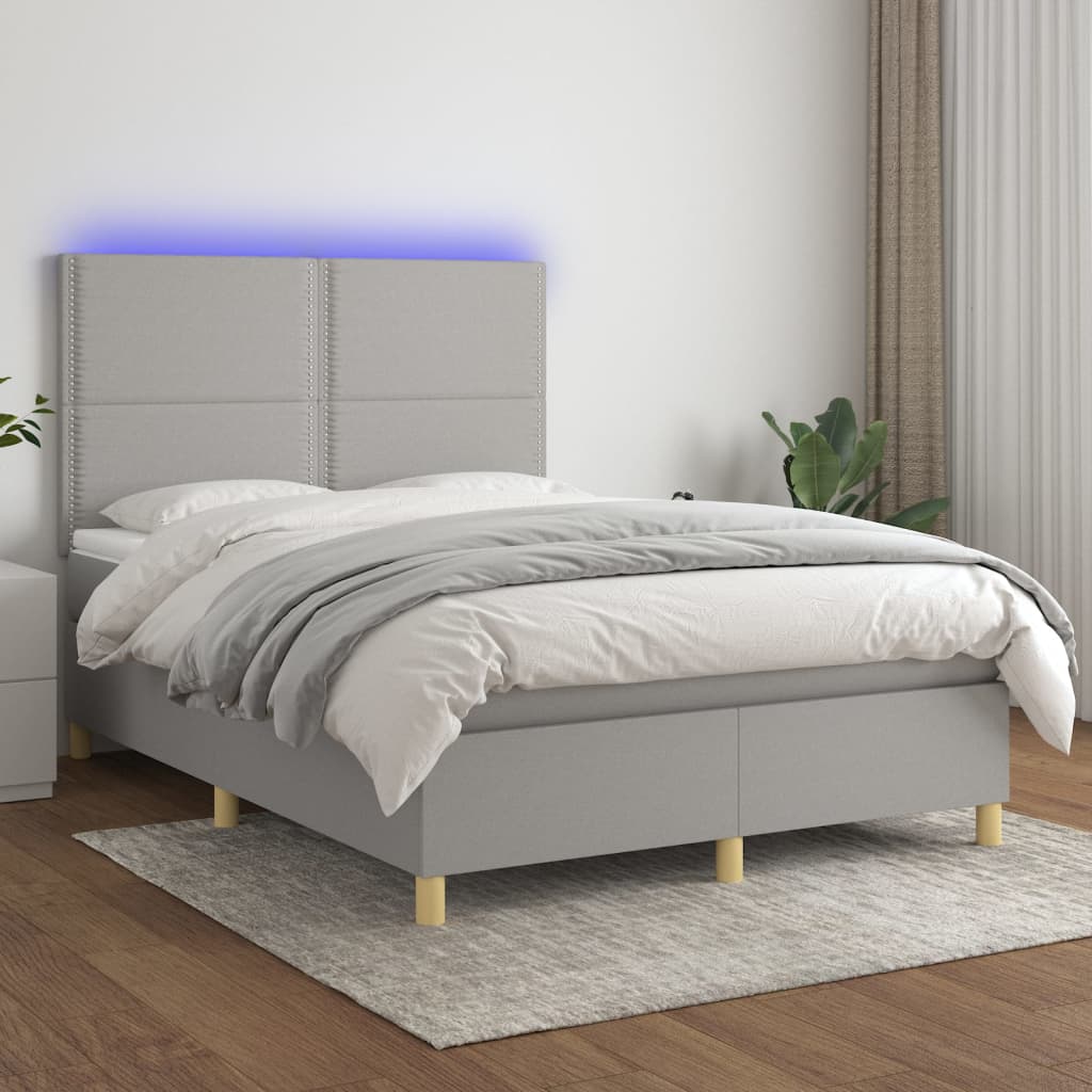 Box Spring Postel S Matrací A Led Textil Světle Šedá
