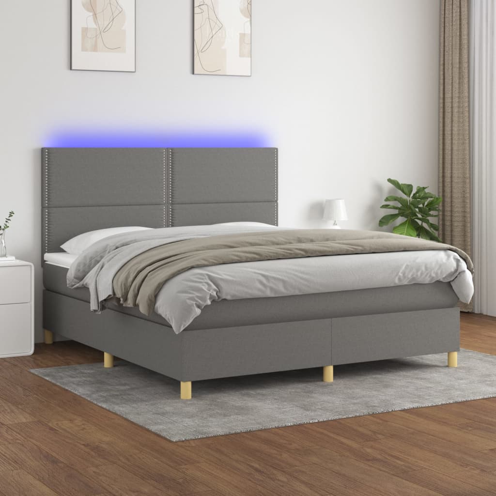 Box Spring Postel S Matrací A Led Textil Tmavě Šedá