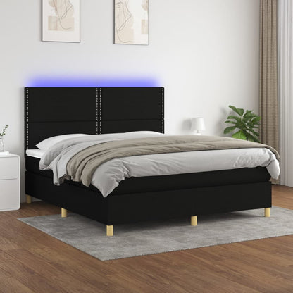 Box Spring Postel S Matrací A Led Černá Textil Černá
