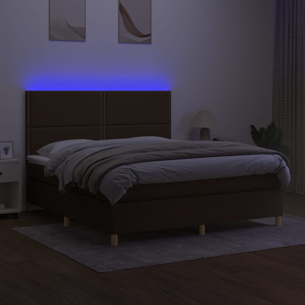 Box Spring Postel S Matrací A Led Tmavě Hnědá 180X200 Cm Textil