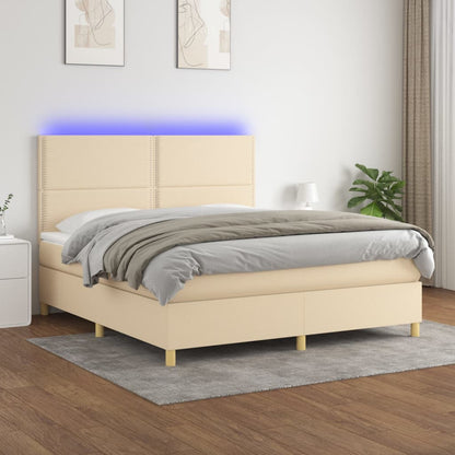 Box Spring Postel S Matrací A Led Textil Krémová