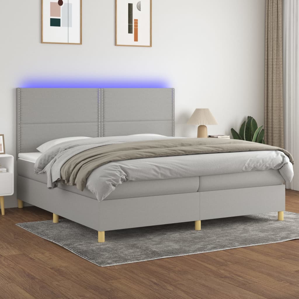 Box Spring Postel S Matrací A Led Textil Světle Šedá