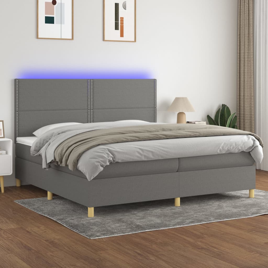 Box Spring Postel S Matrací A Led Textil Tmavě Šedá