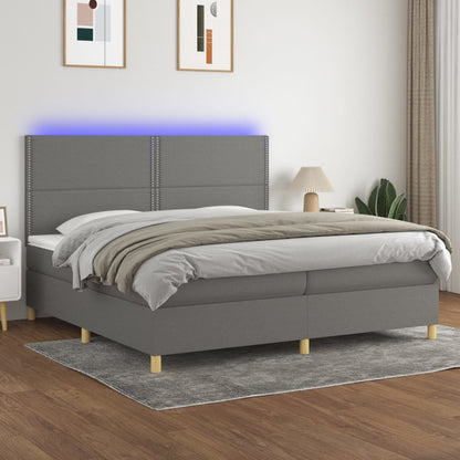 Box Spring Postel S Matrací A Led Textil Tmavě Šedá