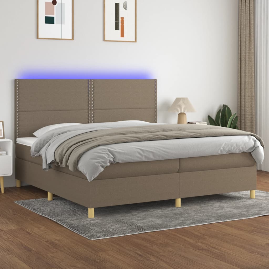 Box Spring Postel S Matrací A Led Textil Taupe