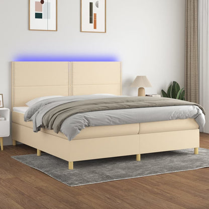 Box Spring Postel S Matrací A Led Textil Krémová