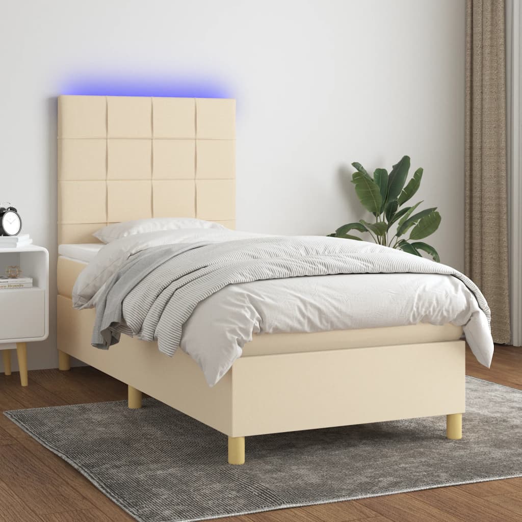 Box Spring Postel S Matrací A Led Textil Krémová