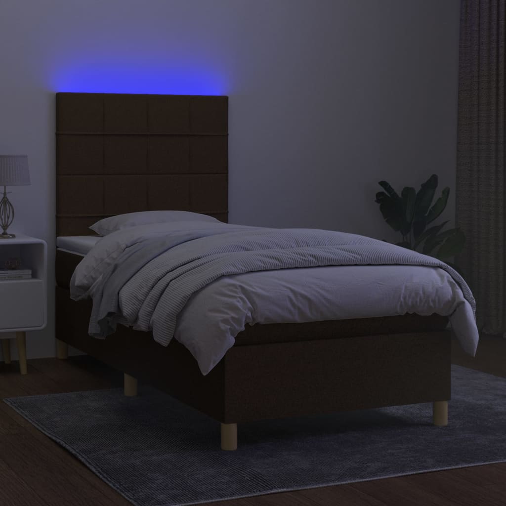 Box Spring Postel S Matrací A Led Tmavě Hnědá 90X200 Cm Textil