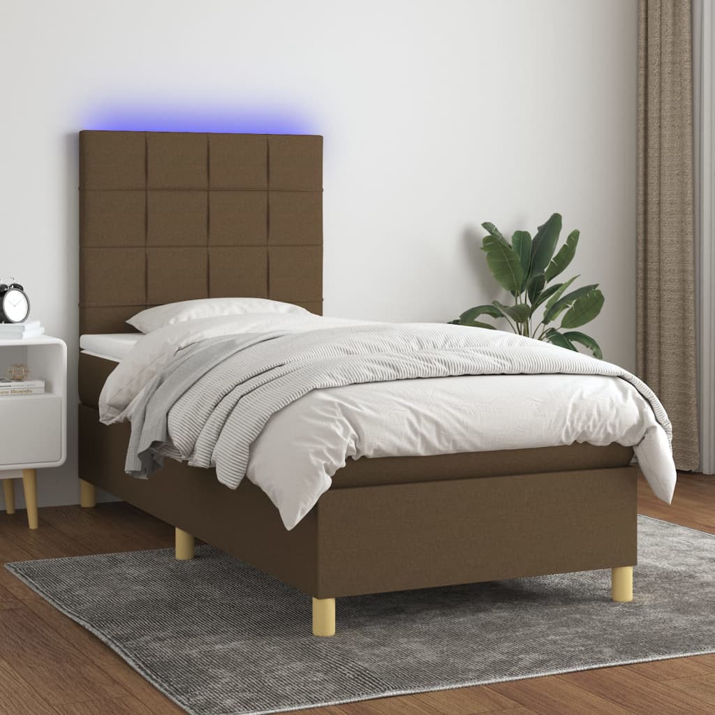 Box Spring Postel S Matrací A Led Tmavě Hnědá 90X200 Cm Textil