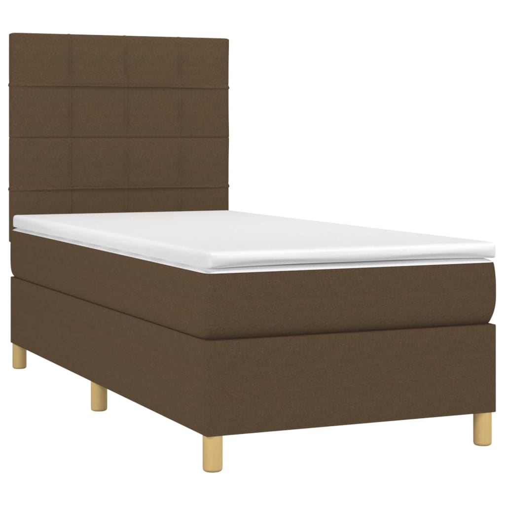 Box Spring Postel S Matrací A Led Tmavě Hnědá 100X200 Cm Textil