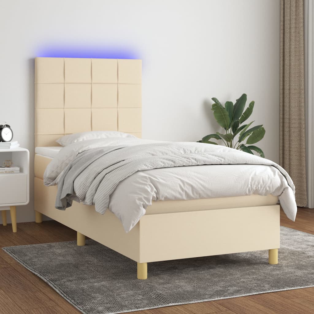 Box Spring Postel S Matrací A Led Textil Krémová