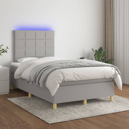 Box Spring Postel S Matrací A Led Textil Světle Šedá