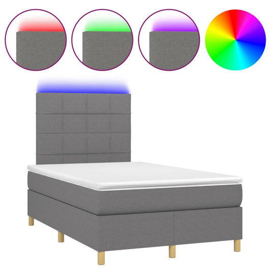 Box Spring Postel S Matrací A Led Textil Tmavě Šedá