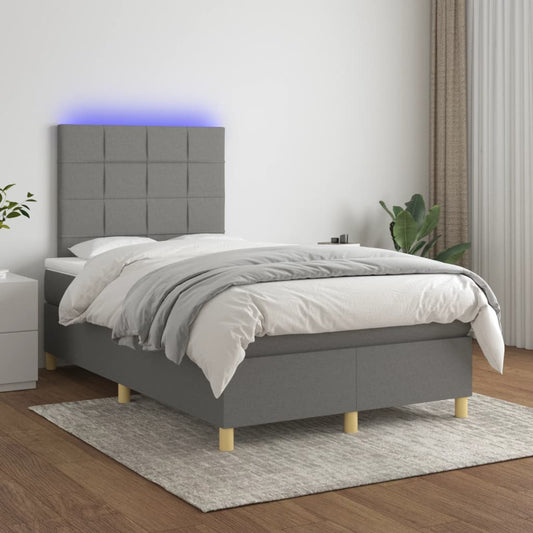 Box Spring Postel S Matrací A Led Textil Tmavě Šedá