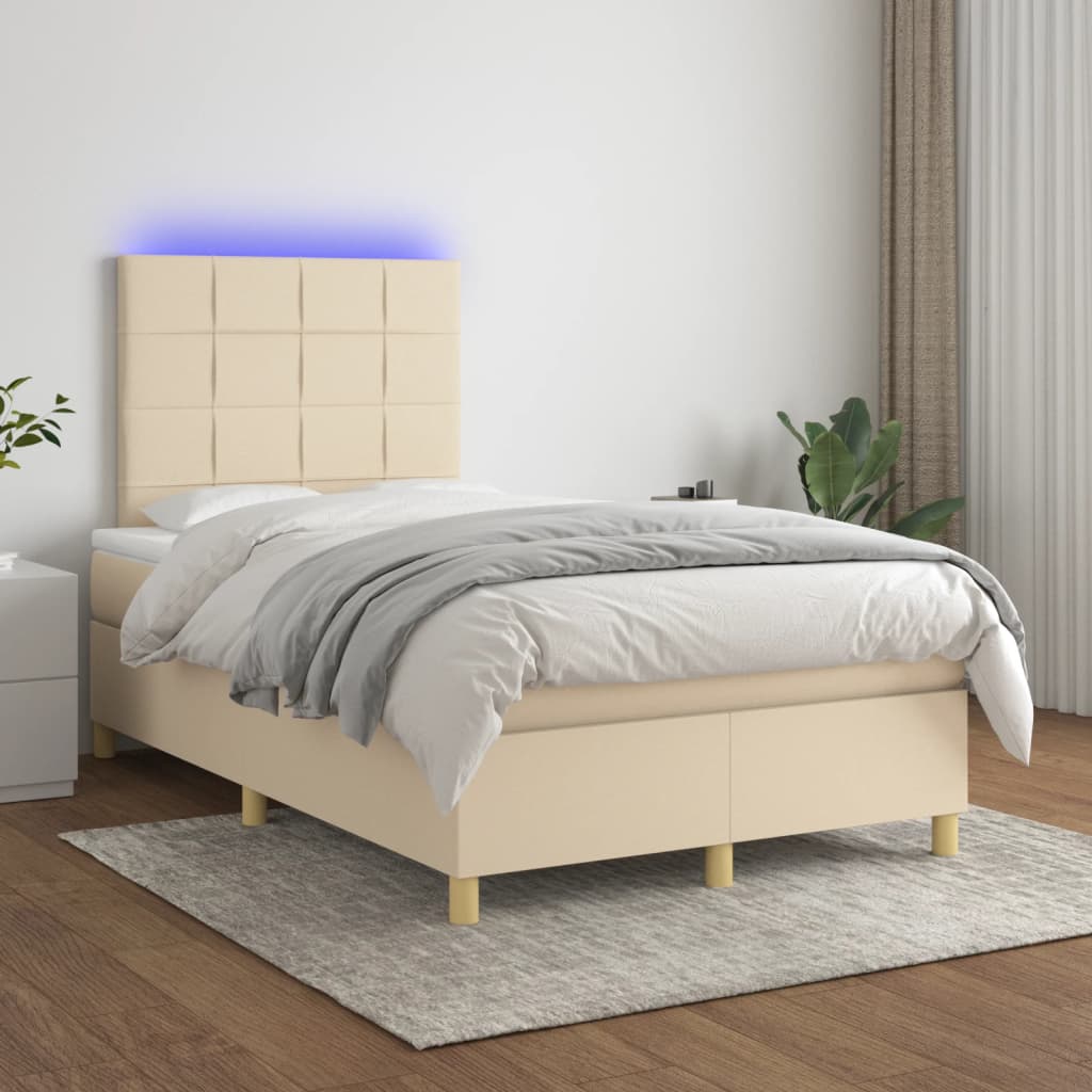 Box Spring Postel S Matrací A Led Textil Krémová