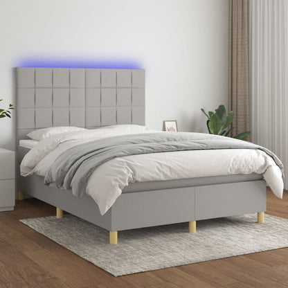 Box Spring Postel S Matrací A Led Textil Světle Šedá