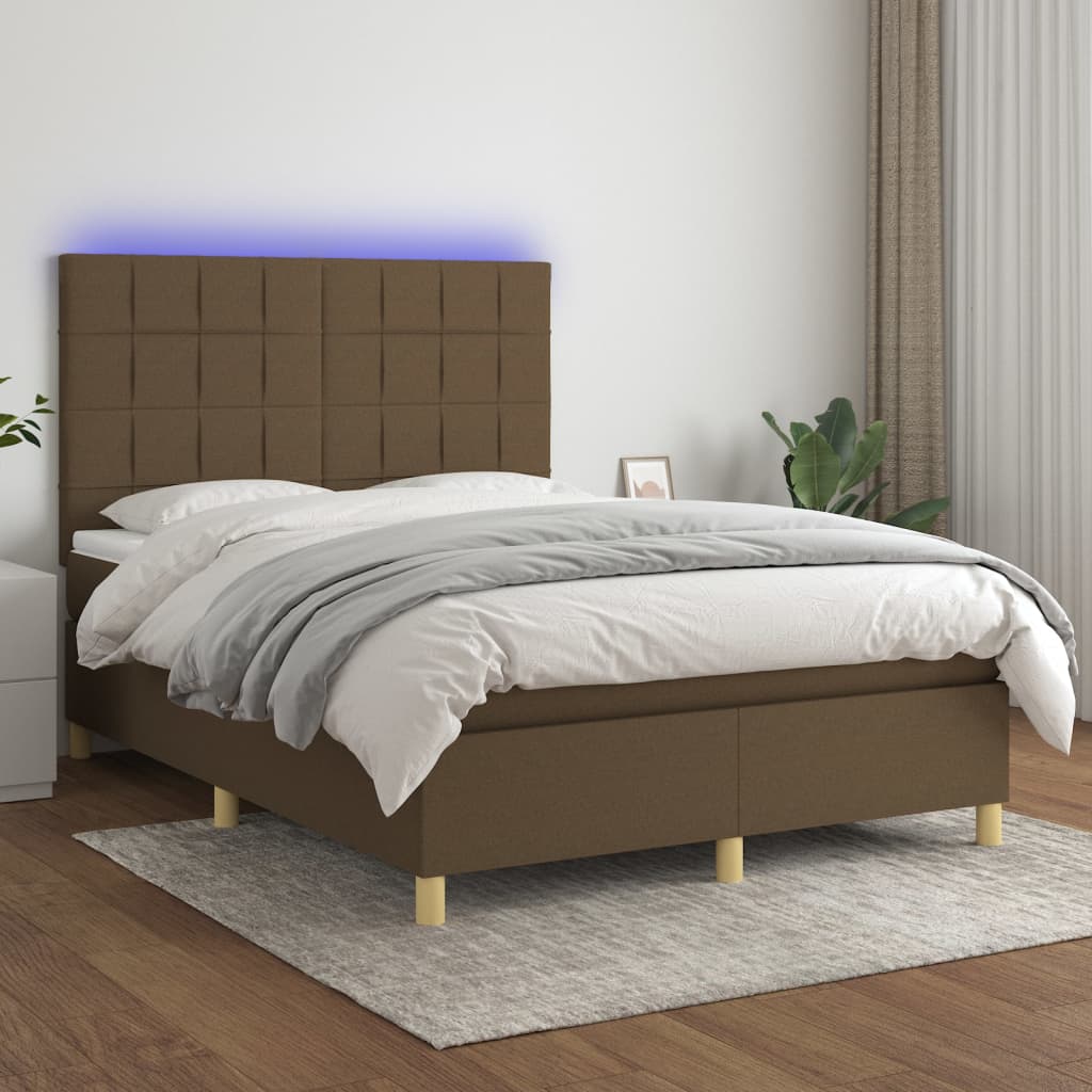 Box Spring Postel S Matrací A Led Tmavě Hnědá 140X190 Cm Textil