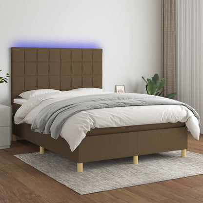 Box Spring Postel S Matrací A Led Tmavě Hnědá 140X190 Cm Textil