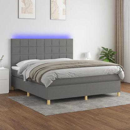 Box Spring Postel S Matrací A Led Textil Tmavě Šedá