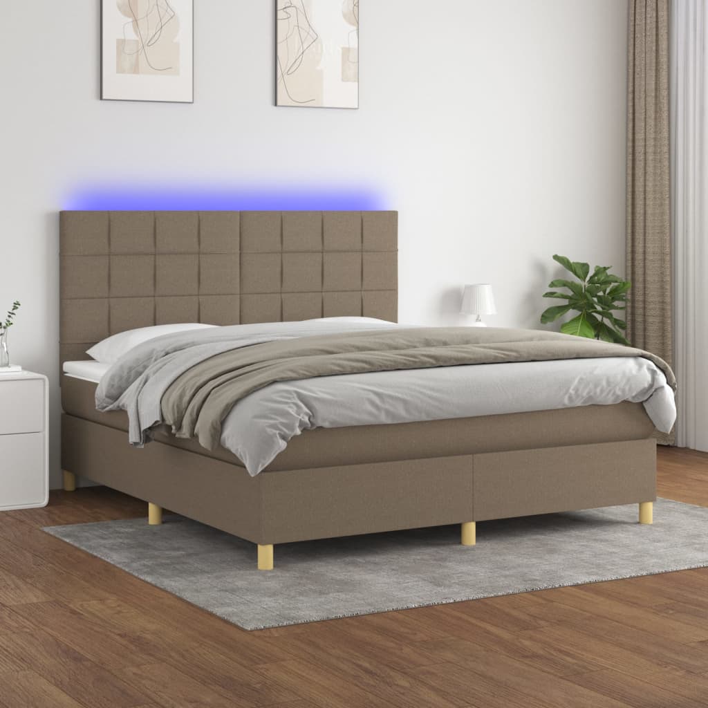 Box Spring Postel S Matrací A Led Textil Taupe