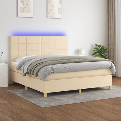 Box Spring Postel S Matrací A Led Textil Krémová