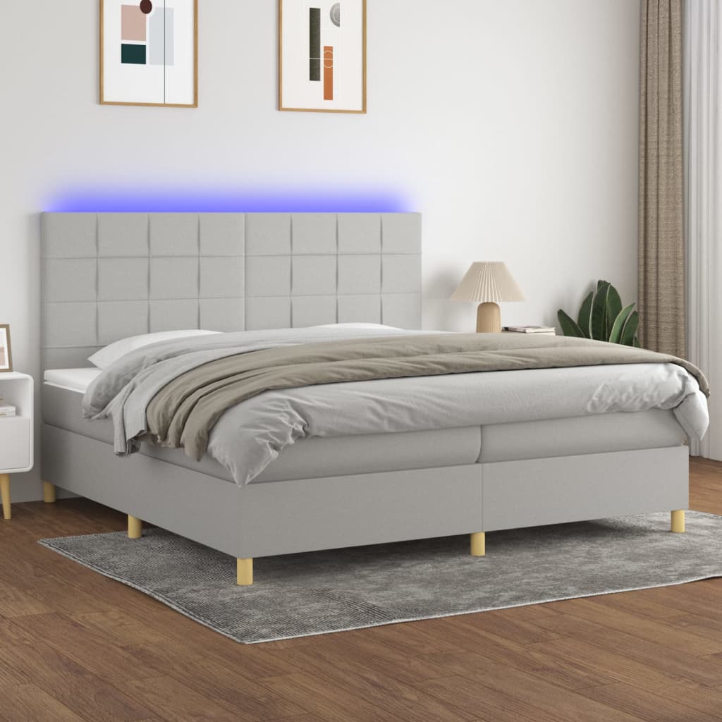 Box Spring Postel S Matrací A Led Textil Světle Šedá