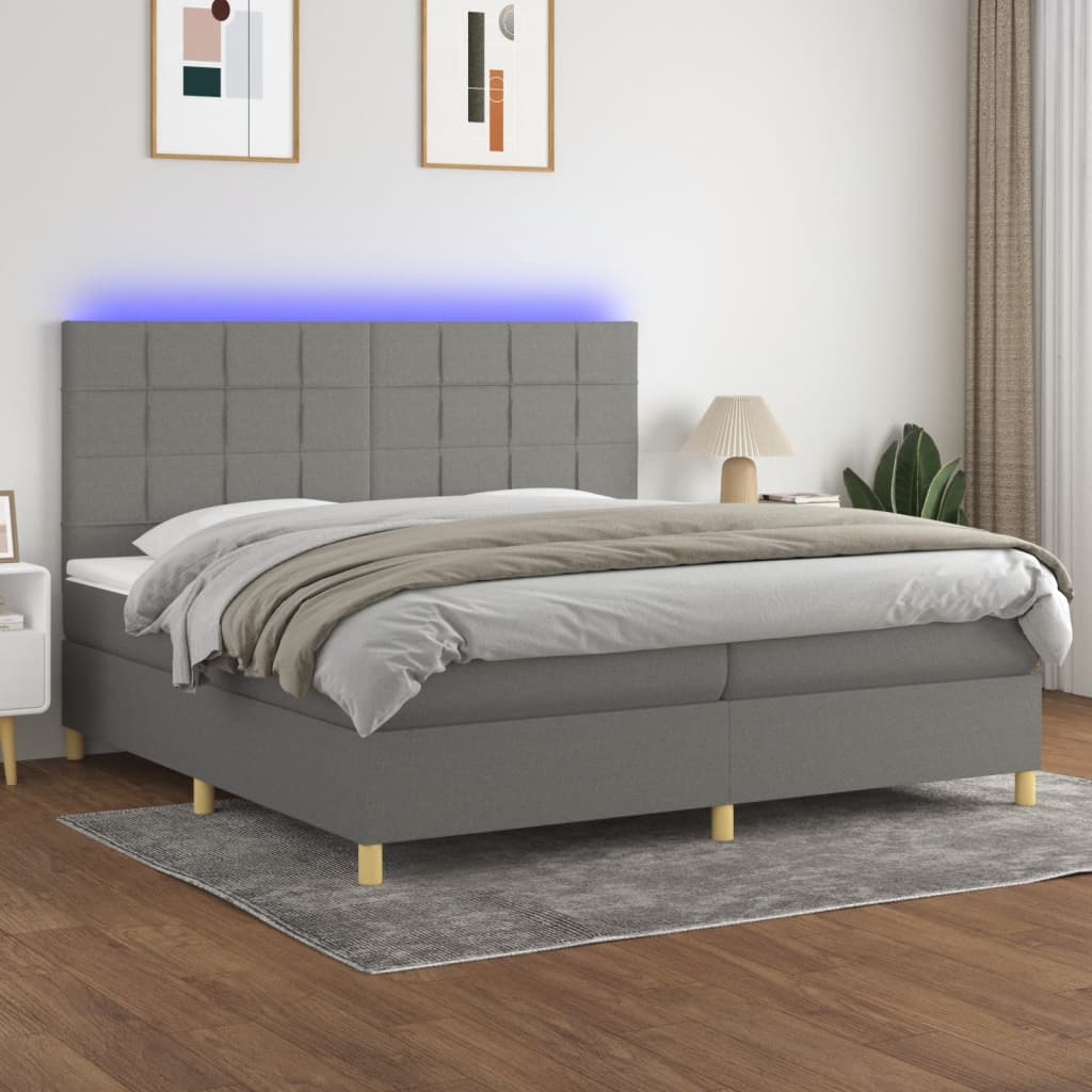 Box Spring Postel S Matrací A Led Textil Tmavě Šedá
