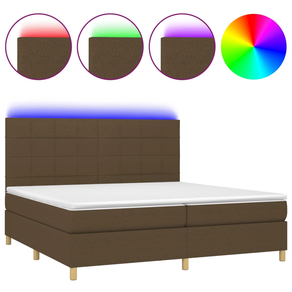 Box Spring Postel S Matrací A Led Tmavě Hnědá 200X200 Cm Textil