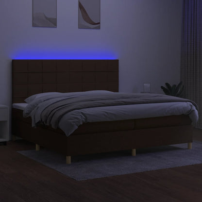 Box Spring Postel S Matrací A Led Tmavě Hnědá 200X200 Cm Textil