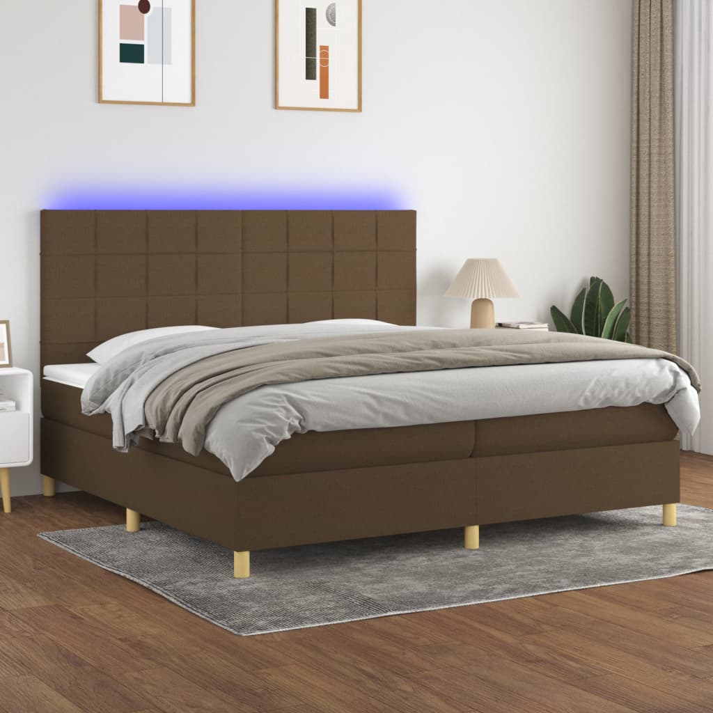 Box Spring Postel S Matrací A Led Tmavě Hnědá 200X200 Cm Textil