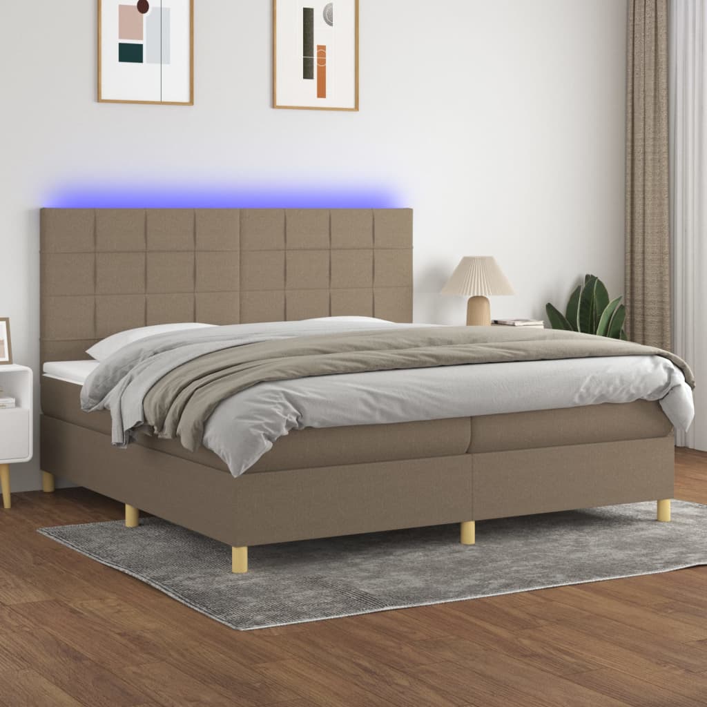 Box Spring Postel S Matrací A Led Textil Taupe