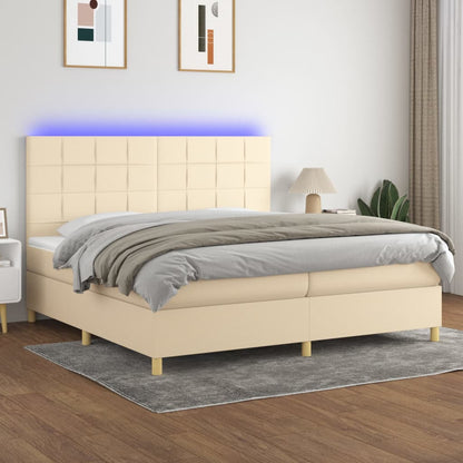 Box Spring Postel S Matrací A Led Textil Krémová
