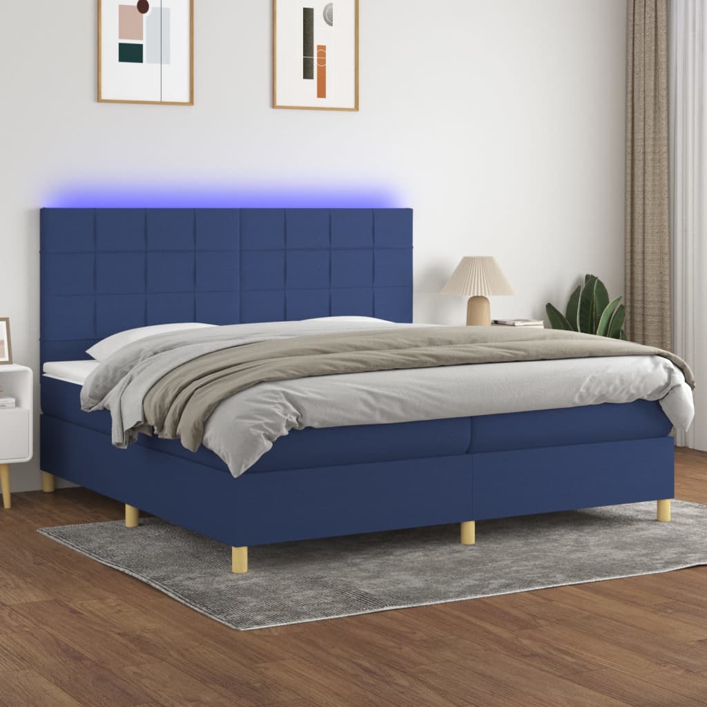 Box Spring Postel S Matrací A Led Textil Modrá