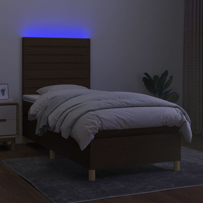 Box Spring Postel S Matrací A Led Tmavě Hnědá 80X200 Cm Textil
