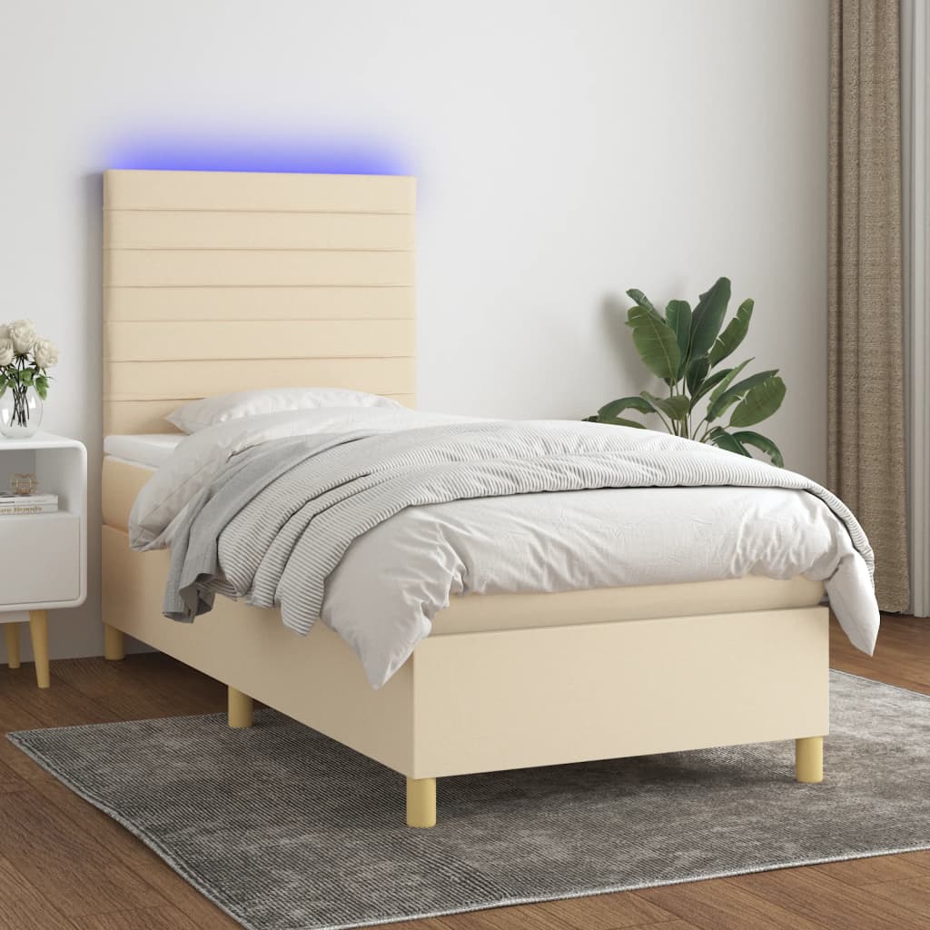 Box Spring Postel S Matrací A Led Textil Krémová