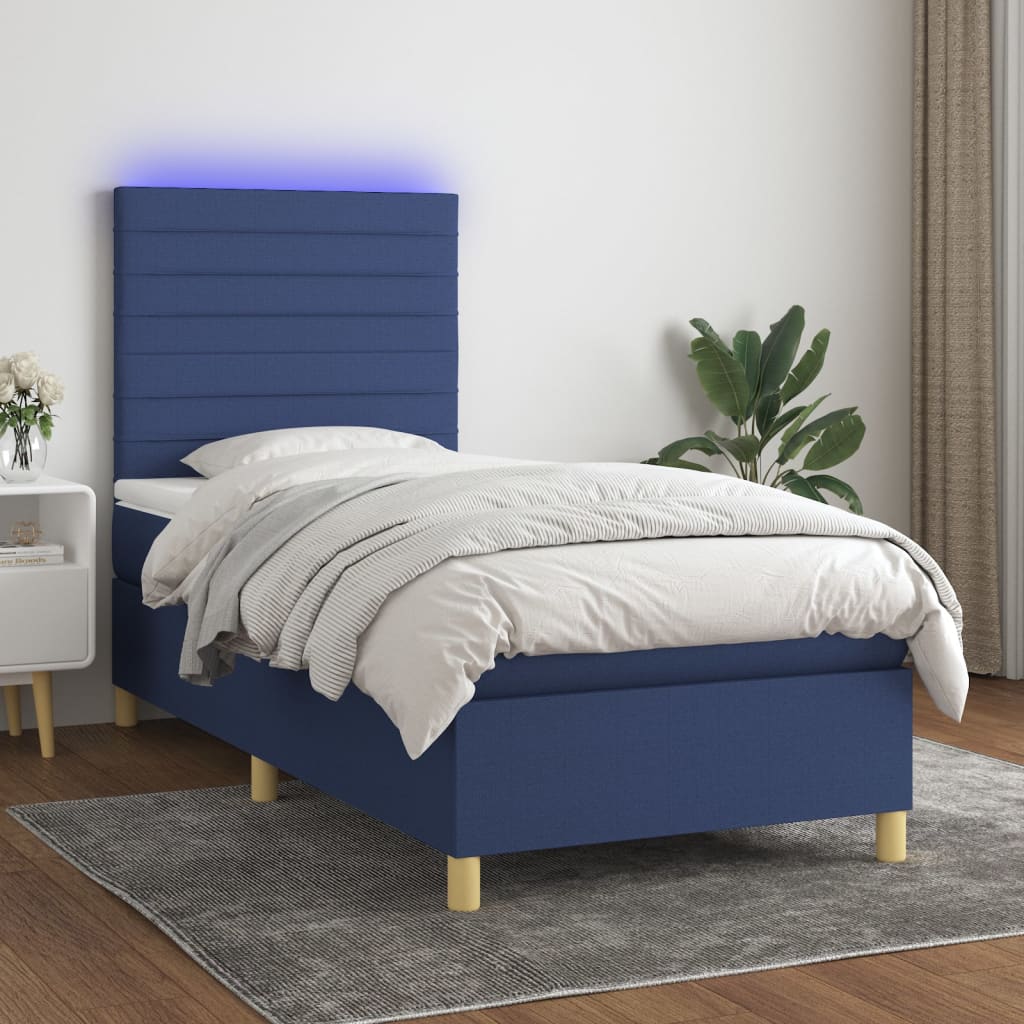 Box Spring Postel S Matrací A Led Textil Modrá