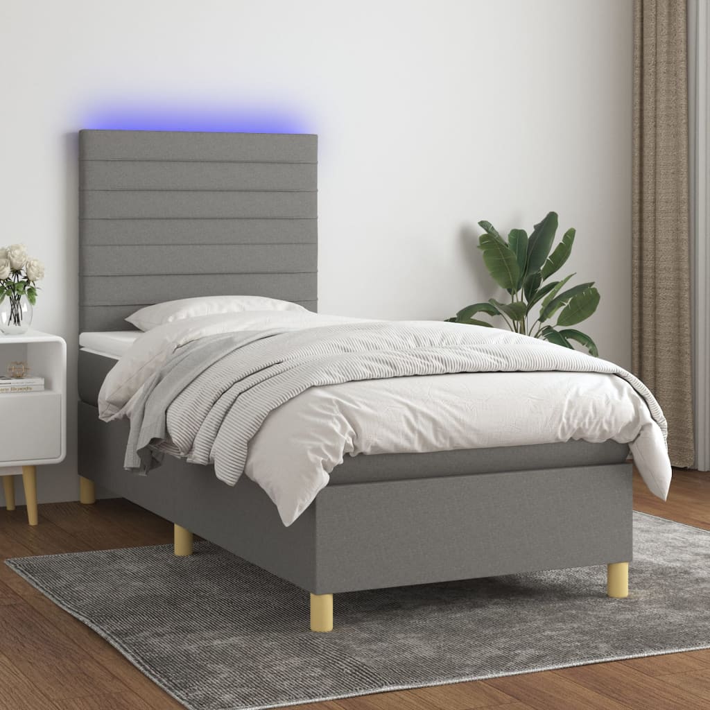 Box Spring Postel S Matrací A Led Textil Tmavě Šedá