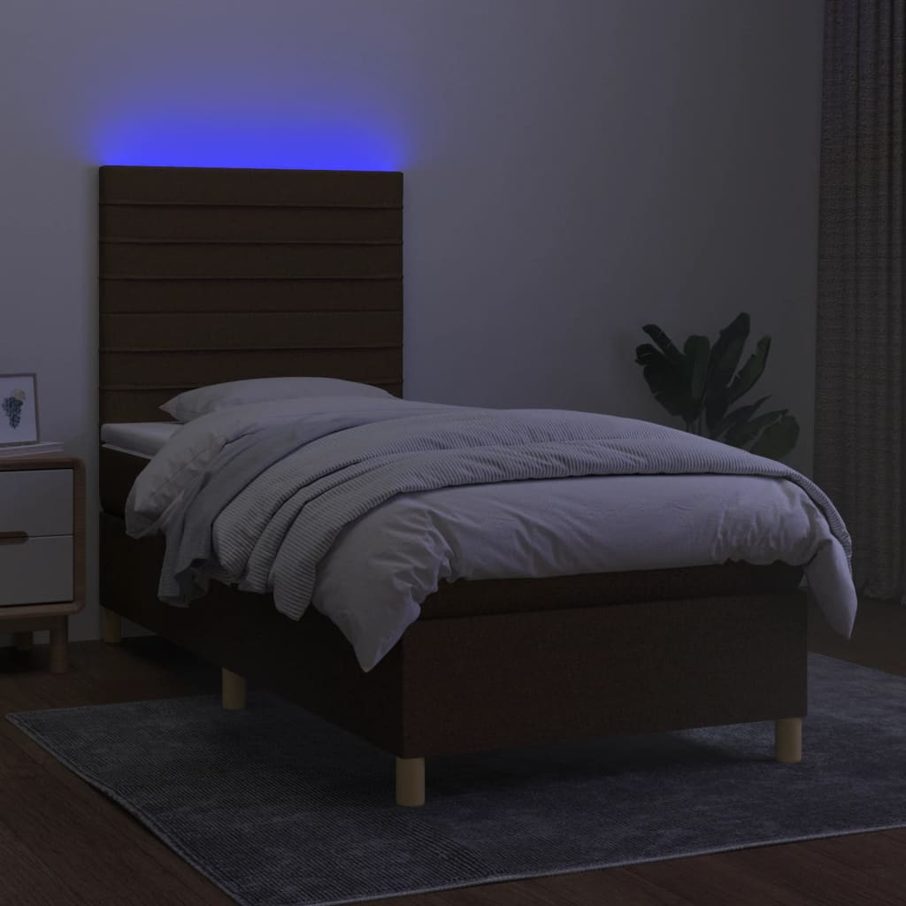 Box Spring Postel S Matrací A Led Tmavě Hnědá 90X190 Cm Textil