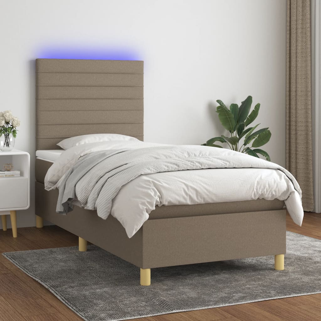 Box Spring Postel S Matrací A Led Textil Taupe
