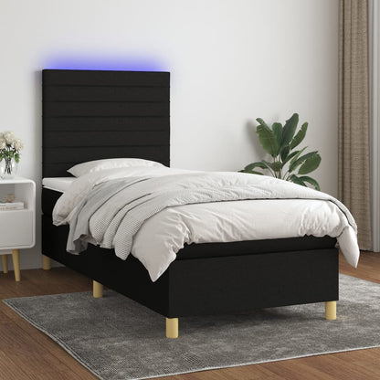 Box Spring Postel S Matrací A Led Černá Textil Černá